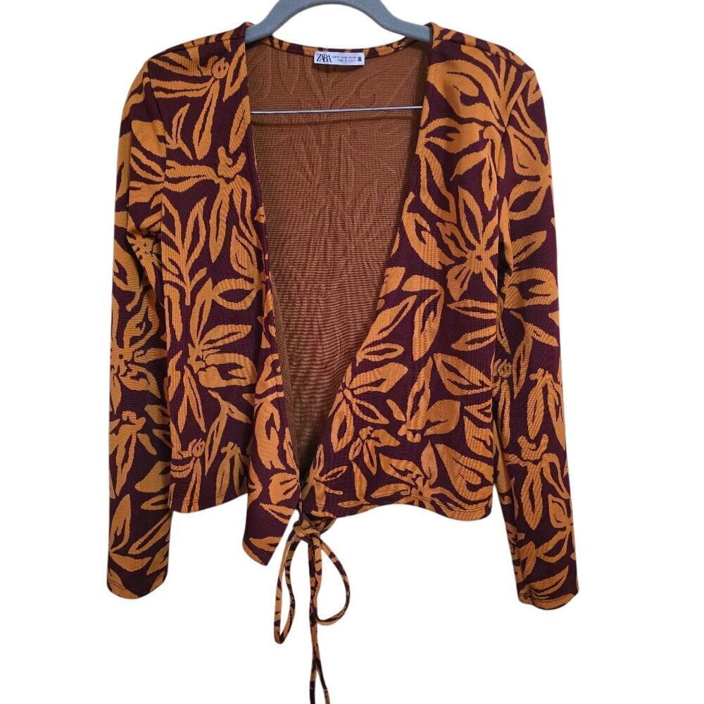 Zara Tie Front Floral Cardigan Top – Size Small